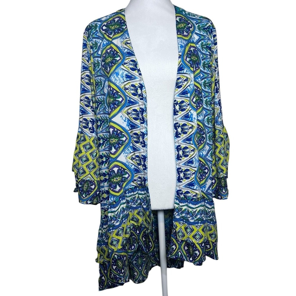 Tolani Collection NWT Large Women's Blue Green Paisley Kimono Cardigan